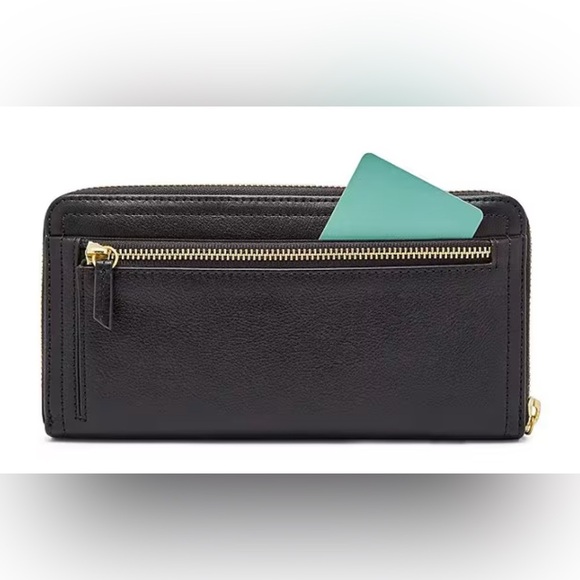 FOSSIL Logan RFID Zip-Around Leather Wristlet Wallet Black Cow Hide Leather NWT - Picture 6 of 11